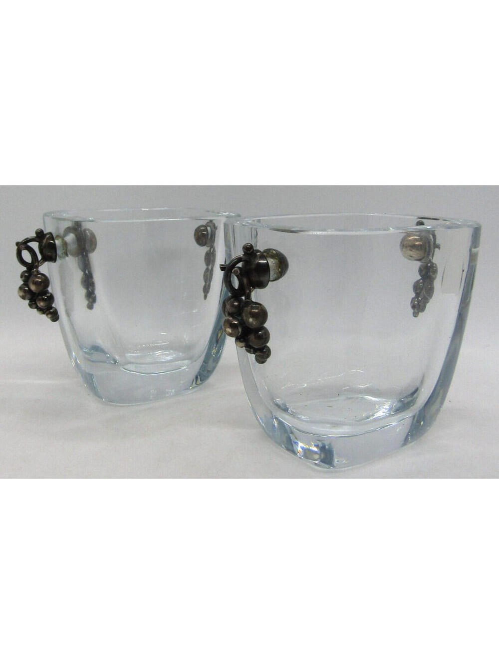 2 Mid-Century Modern Strombergshyttan Danish Glass Vases Grape Cluster Handles